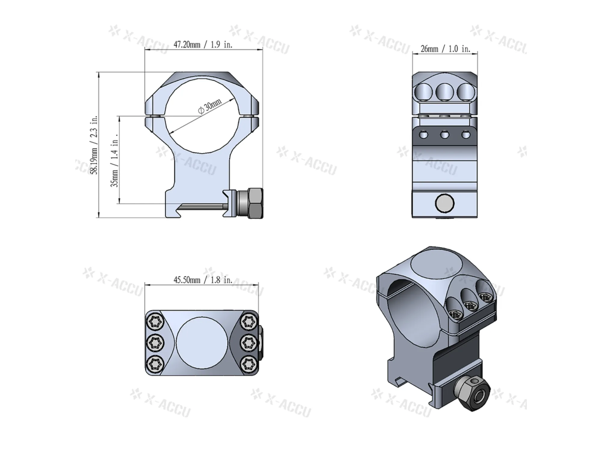 Vector Optics - Montaż do lunety dwuczęściowy X-ACCU - Średni - 30 mm - Picatinny - XASR-3002