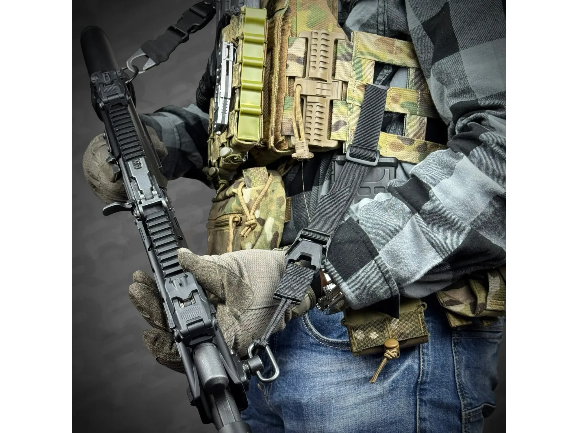 Jednopunktowy pas do AR15 z zestawem mocowań do kamizelki taktycznej RAGNAROK THOR Black — zdjęcie 5