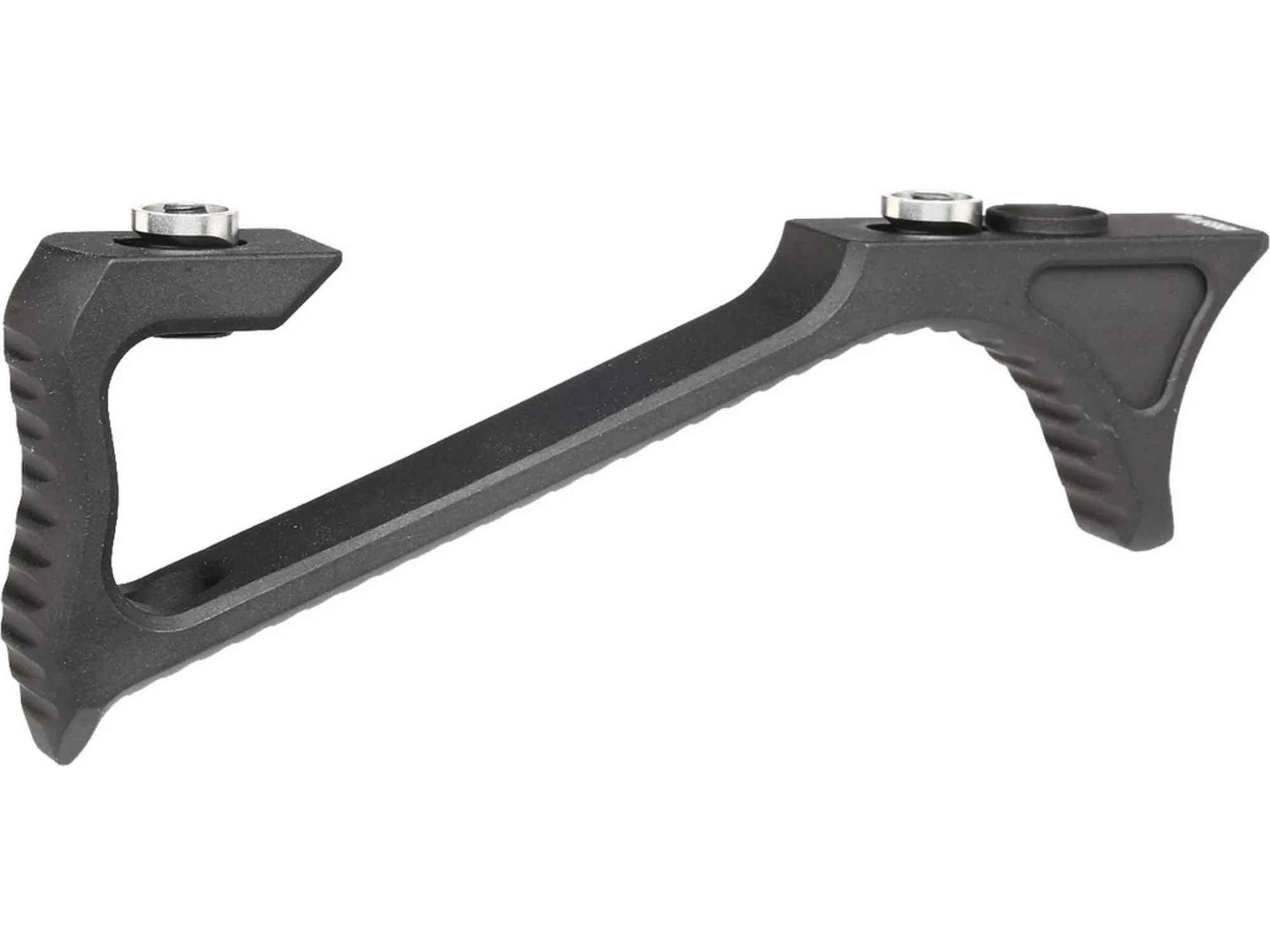 Chwyt przedni kątowy Leapers UTG Ultra Slim KeyMod czarny zamontowany na karabinku sportowym.