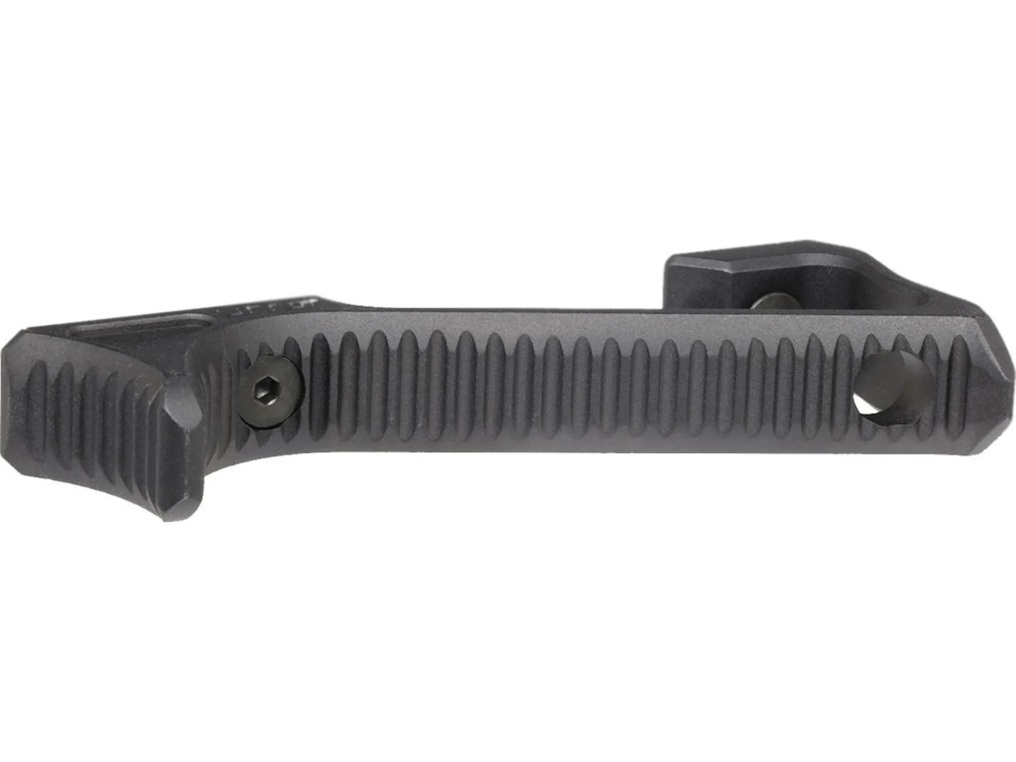 Chwyt przedni kątowy Leapers UTG Ultra Slim KeyMod czarny zamontowany na karabinku sportowym.