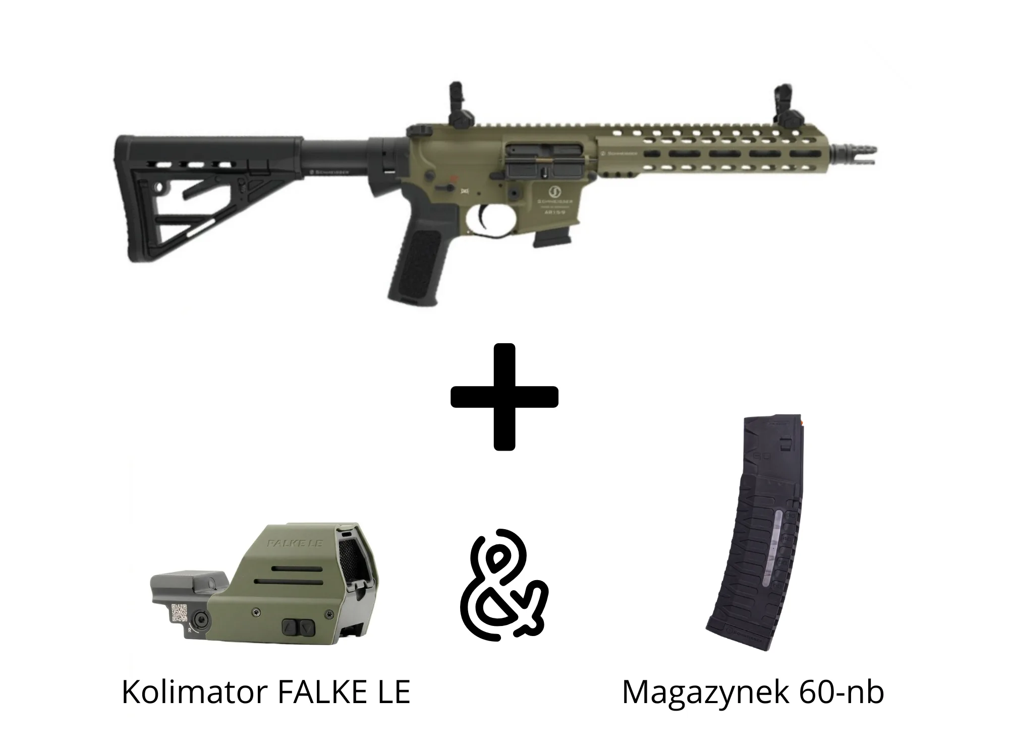 Schmeisser AR15-9 S4F 10,5″ Green 9x19mm w zestawie z kolimatorem FALKE LE i magazynkiem 60nb
