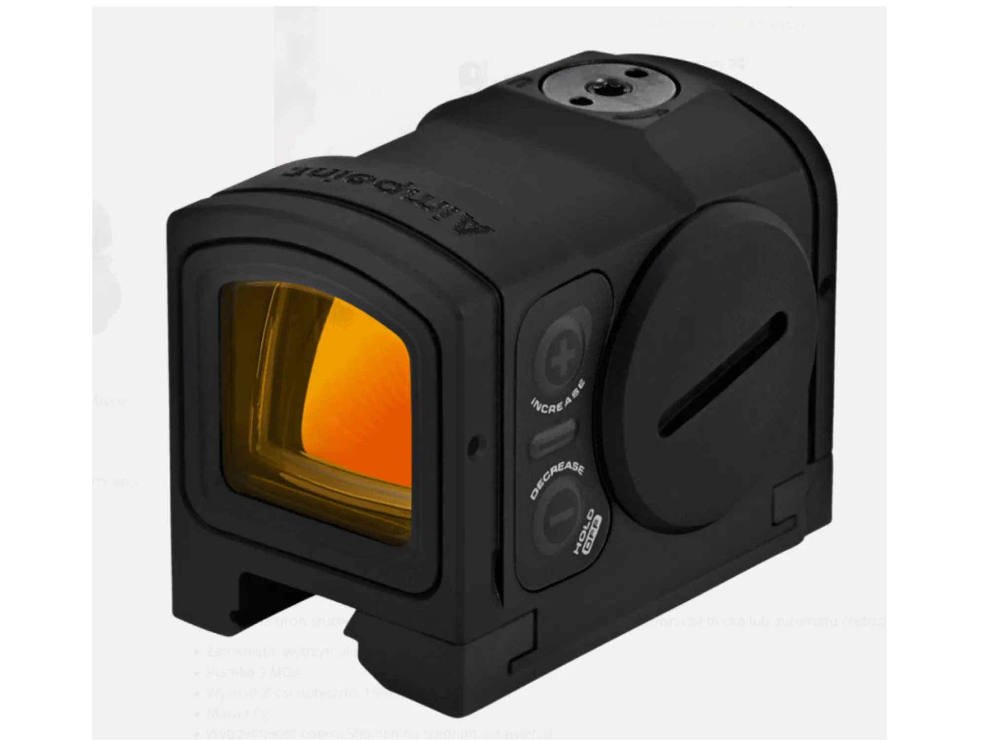 Kolimator Aimpoint ACRO S-2 9MOA zamontowany na szynie strzelby śrutowej.